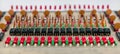 Power resistors, optocouplers or ceramic capacitors in rows. Vintage circuit board