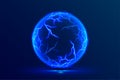 Power ring. Plasma sphere. Thunderbolt electricity lightning effect. Electric ball lightning. Round electric shock.