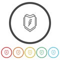 Power safety line icon. Set icons in color circle buttons