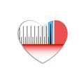 Power Scale of sound measurement in decibels, old style in heart icon. Red symbol Valentines day sign, emblem. Vector Flat style