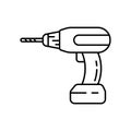 Power screwdriver icon. Linear logo of hand drilling machine. Black simple illustration of professional tool, perforator. Contour Royalty Free Stock Photo