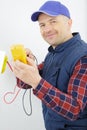 power socket and man hands Royalty Free Stock Photo