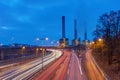 Power station and highway at dawn Royalty Free Stock Photo