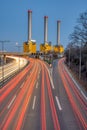 Power station and highway at dawn Royalty Free Stock Photo