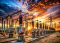 Power Station Infrastructure A Detailed View of Electrical Relays Breakers and Ballasts Royalty Free Stock Photo
