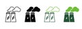 Power Station Line and Silhouette Icon Color Set. Electricity Energy Pictogram. Factory Industry Building with Smoke Royalty Free Stock Photo