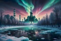 Power Station and Northern Lights, Generative AI