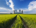 Power Station And Rye Field Royalty Free Stock Photo