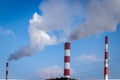 The power station with three smoke stacks air pollution