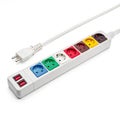 Power strip with colored boxes on white background Royalty Free Stock Photo