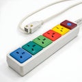 Power strip with colored boxes isolated on white background Royalty Free Stock Photo