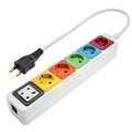 Power strip with colored boxes isolated on white background Royalty Free Stock Photo