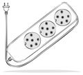 Power Strip Extension Cord with Three Sockets Vector Line Art Illustration Royalty Free Stock Photo