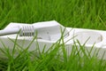 Power strip lying on the grass Royalty Free Stock Photo