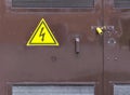Power substation closed door with high voltage sign Royalty Free Stock Photo