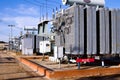 Power substation with red warning sign Royalty Free Stock Photo