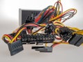 Power supply for a computer with connectors and cables for connecting the motherboard, CPU, video card Royalty Free Stock Photo