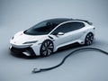 Power supply connect to electric vehicle for charge to the battery. Charging technology, ai generative