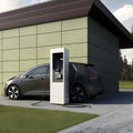 Power supply connect to electric vehicle for charge to the battery. Charging technology industry transport