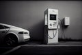 Power supply for hybrid electric car charging battery. Eco car concept. AI Generated Royalty Free Stock Photo