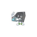 A power supply unit black color Photographer cartoon character in action with a camera Royalty Free Stock Photo