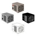 Power supply unit icon in cartoon,black style isolated on white background. Personal computer accessories symbol stock Royalty Free Stock Photo