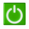 Power symbol icon on a green square button. 3d rendering Royalty Free Stock Photo