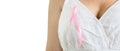 Power to fight breast cancer, a woman wearing pink ribbons for breast cancer campaign Royalty Free Stock Photo