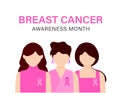 The power to fight breast cancer, women wearing pink ribbons. Royalty Free Stock Photo