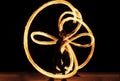 The power to manipulate heat and fire. Couple of dancers manipulate burning pois. Fire performance. Poi twirling. Grace