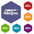 Power tool drill icons vector hexahedron