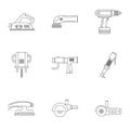 Power tool icon set, outline style