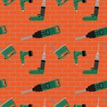 Power tools on brick wall pattern Royalty Free Stock Photo