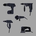 Power tools icons set. silhouette vector Royalty Free Stock Photo