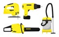 Power tools. Yellow electric industrial tools.