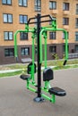 Power trainer for hand muscles made of metal on the Playground in the city outdoors. Sport is a healthy
