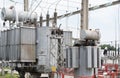 Power Transformer. Peterson coil. High voltage substation. Royalty Free Stock Photo