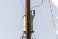 Power transformer on pole Royalty Free Stock Photo