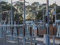 Power transformers at a distribution substation Royalty Free Stock Photo