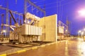 Power Transformers at night Royalty Free Stock Photo
