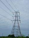 Power transmission lines and pole, electrical supply photography, natural outdoor background