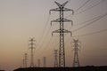 Power Transmission Lines at sunset. Royalty Free Stock Photo