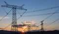 Power transmission pylon in sunrise Royalty Free Stock Photo