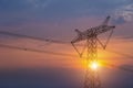 Power transmission pylon in sunset Royalty Free Stock Photo