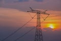 Power transmission pylon in sunset Royalty Free Stock Photo