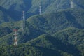 Power transmission steel towers on mountains