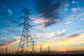 Power transmission tower at dusk