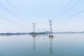 Power transmission tower on water