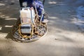 Power trowel with engine, machine for finishing, leveling concrete surface Royalty Free Stock Photo