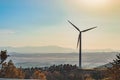 Power of wind turbine generating electricity clean energy with blue background on the sky.Global ecology.Clean energy concept save Royalty Free Stock Photo